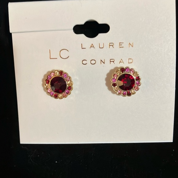 NWT Lauren Conrad red stone earrings with multicolored surrounding stones. - Picture 1 of 2